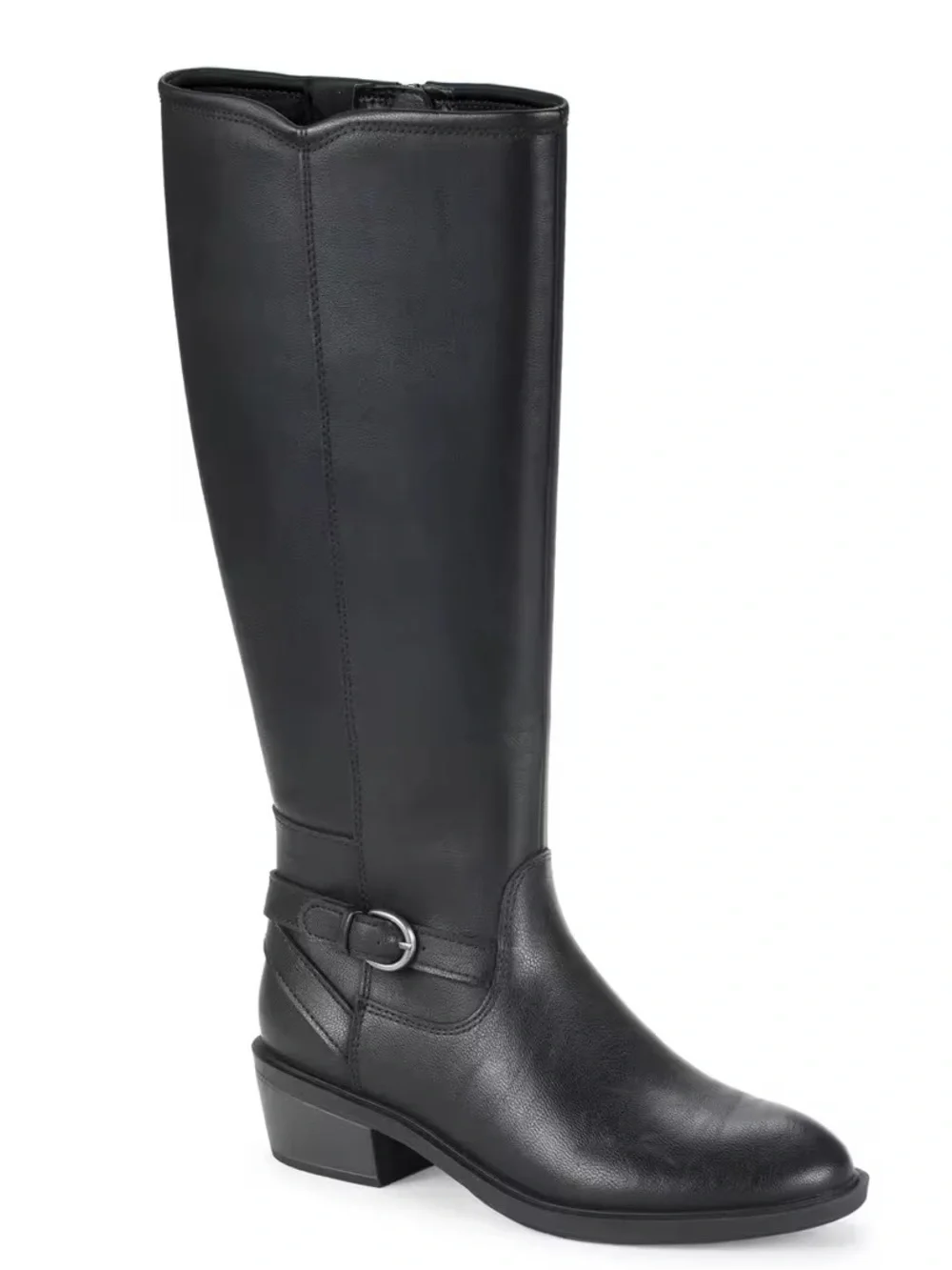 NWOT Baretraps Black Knee High Riding Boots Buckle Accent - Size 7.5